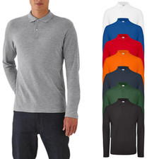 B&C ID.001 LSL Mens Polo Shirts Long Sleeve Regular Fit Cotton Casual Tee