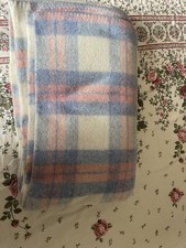 Vintage Check Wool Blanket Pink And Blue Excellent Condition