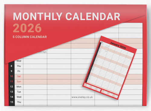 2026 calendar columns wall - 2026,