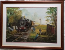 TOM BROWN (1933-2017), ‘A STEAM TRAIN AND CREW’, OIL ON BOARD
