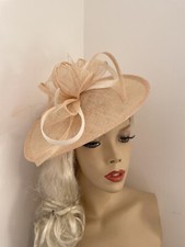 Nude Beige & ivory/cream Fascinator Feather Saucer Wedding Hat Formal Hatinator
