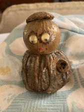 XMAS GIFT VINTAGE NUT CARVED MAN WITH GOOGLE  EYES 2.75” TALL