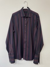 Men's Duchamp Black Striped Shirt Size 17.5 Double Cuff