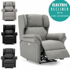 Oakford Bonded Leather Electric Recliner with USB Charging
