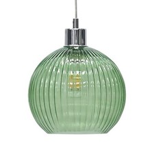 Modern Green Ribbed Glass Globe Easy Fit Pendant Shade Ceiling Lightshade