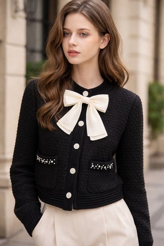 Cream bow cardigan womens knit - cream,