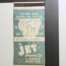 The Jet Restaurant Ltd. Hamilton Vintage Mid-Century Graphic Matchbook