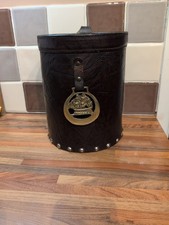 VINTAGE LEATHER WASTE PAPER BASKET/UMBRELLA STAND- BRASS SHIP
