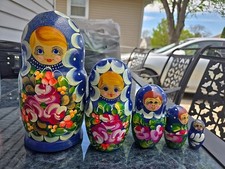 Authentic Russian Nesting Dolls Matryoshka USSR 6.5” 4 Dolls Vintage Handpainted