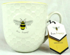 Bee Happy Embossed Mug, Tea Coffee Cup Bumble Bee Gift Present Animal