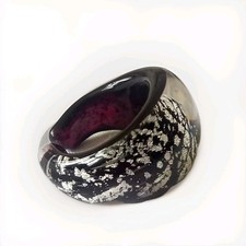 Chunky MURANO Glass Antica Murrina Black & Silver Ring size M