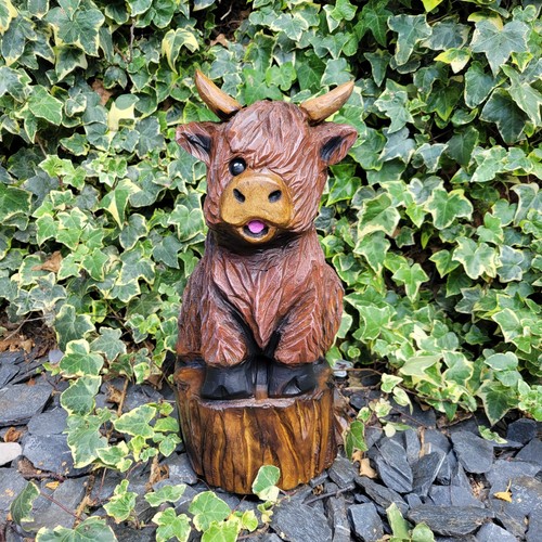 Chainsaw carved highland cow - highland,