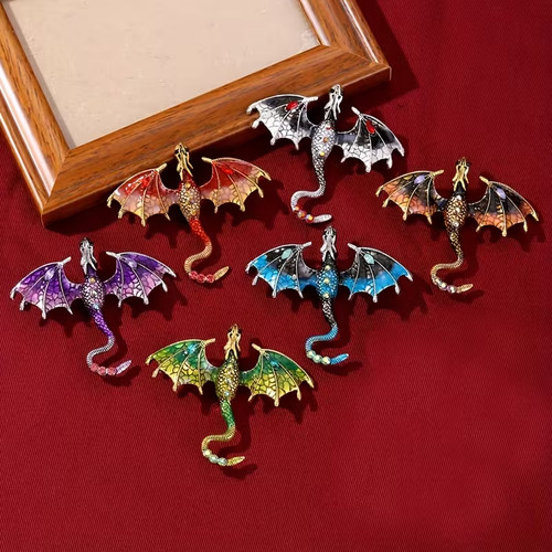 Flying dragon brooch - flying, crystal