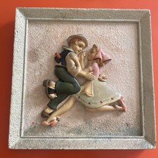 Vintage Retro 1950s Chalkware Plaster Picture 3D Wall Art Dancing Couple Kitsch