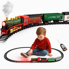 RC Train Toy Set for Kid with Sound,LED Light,Track Engine Real Locomotive Cargo