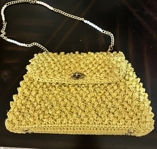 Vintage yellow popcorn - yellow, purse