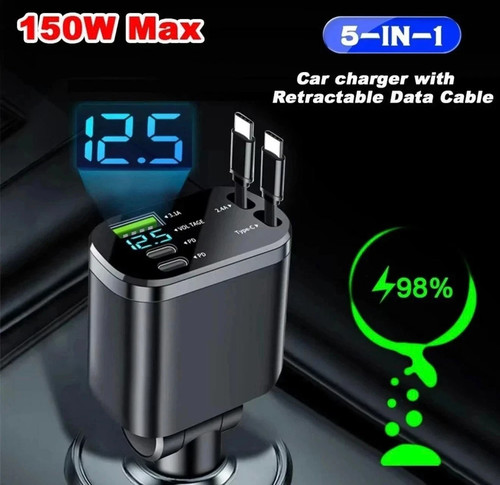 Retractable car charger - 5-in-1,