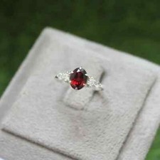 Red Garnet Ring Solitaire Oval