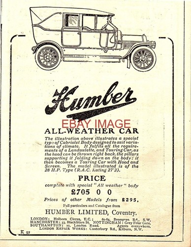 Antique 1911 advert for humber - for,