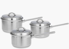 John Lewis Classic Stainless Steel Lidded Saucepan 3 Piece Set A