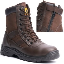 MENS LEATHER TACTICAL ARMY PATROL CADET COMBAT BOOTS SECURITY SIDE ZIP POLICE SZ
