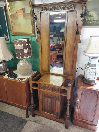 Old charm oak hall coat - old, stand
