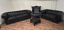 Chesterfield 3/2/1 suite, 3 & 2 seaters, Queen Ann + footstool in Ebony black