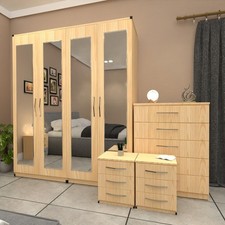 4 Door Mirrored Wardrobe Set