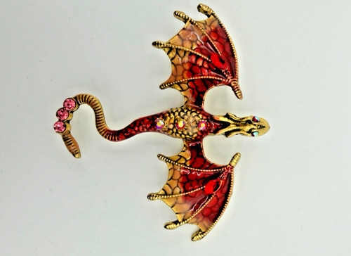 Dragon brooch red - brooch, orange