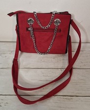 Ladies red & silver faux suede handbag / shoulder bag - new