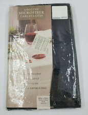 Origins Microfiber Tablecloth Black Oval 60"x84" Seats 6-8 Easy Clean NEW