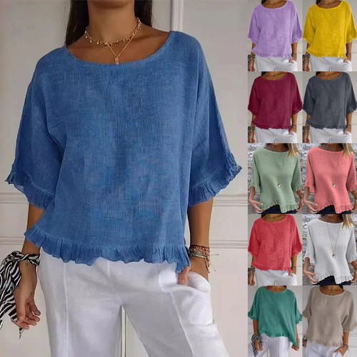 Ladies linen cotton ruffle - uk,