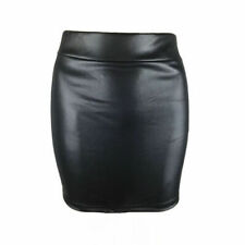 WOMENS PENCIL MINI SKIRT HIGH WAIST WET LOOK FAUX LEATHER LADIES MINI SKIRT