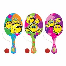 Assorted Emoji Wooden Paddle Bat With Ball 22cm