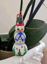 3.7" Handcarved Hand Painted Russian Folk Art Xmas Decoration 'Snowman'