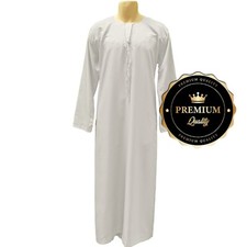WHITE UAE ARAB THOBE DISHDASH GOWN DRESS MEN ROBE EID LUXURY DESIGNER DUBAI JUBA