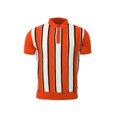Men's Relco Orange Fine Knitted Polo Shirt Size XL - Mod, Ska