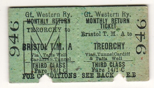 Railway ticket gwr - bristol, m
