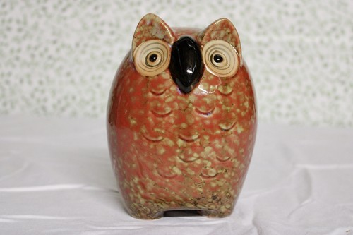 Ceramic owl figurine red coral - owl,