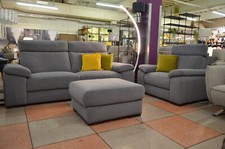 Sofa Armchair and Footstool Set 3 + 1 Blue Suede Fabric MERRY Polo Divani Suite