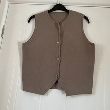 Women’s Waistcoat Taupe With Silver Buttons Size 12