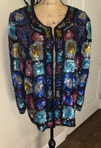 Vintage beaded blue silk - vintage,