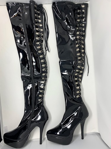 Pleaser black patent thigh - pleaser,