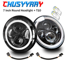Pair 7" inch LED Headlight DRL High Beam Low Beam Round 6000K For Hummer H1 H2
