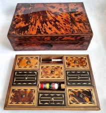 ANTIQUE ANGLO CEYLONESE FAUX TORTOISESHELL SEWING BOX REGENCY WORK BOX