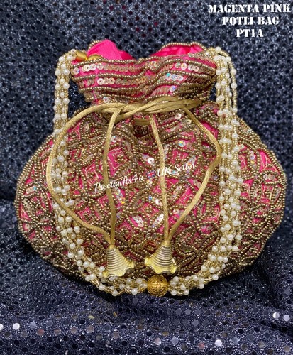 Luxury silk pink potli - silk,