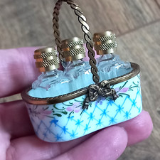 Beautiful Limoges Basket with 3 Perfume Bottles -  1930s Peint Main Limoges