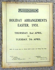 London Underground Easter , 1931 Holiday Arrangements