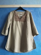 Malvin Hamburg Germany I Love Linen Beige Pure Linen Tunic Blouse Size 10 
