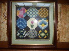 Framed Vintage Bargello Tapestry Sampler Excellent Condition